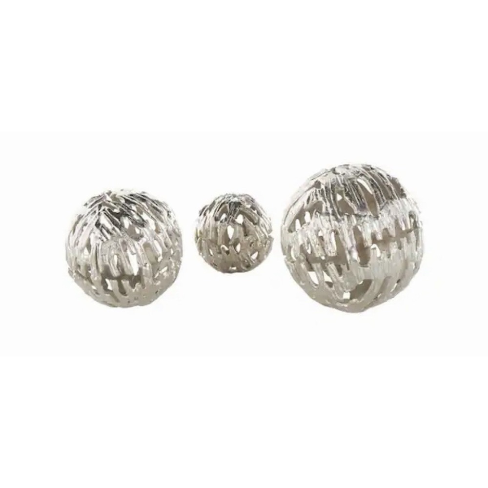 NIB 3 Abstact Aluminum Metal Orbs 3.7", 6", 4" Silver Tone (3099)